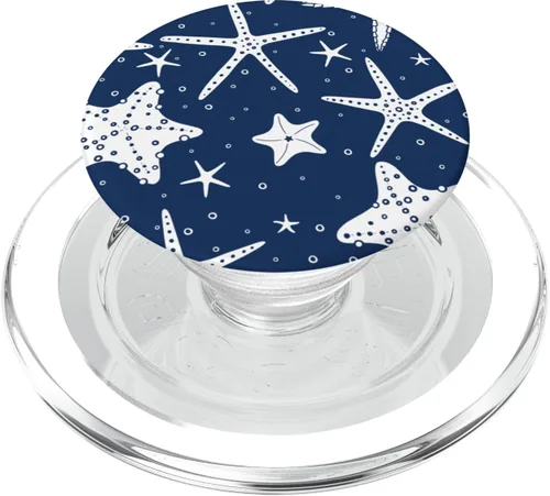 Vista 7 de Concha marina azul océano costero estrella de mar concha marina amante de la marina PopSockets intercambiables PopGrip