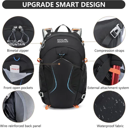 Vista 3 de Mochila de senderismo impermeable de 30L Mochila de viaje ligera para Negro