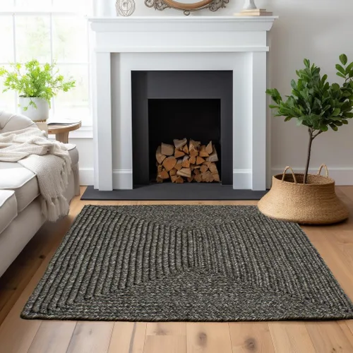 Vista 9 de Alfombra trenzada para interiores y exteriores, para cocina/sala de estar, reversible, lavable, color gris y negro, 4 x 6 pies, ovalada