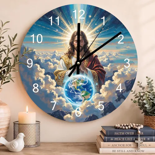 Vista 38 de Reloj de pared con versículo bíblico, con cita religiosa, reloj de madera, texto inspirador cristiano, reloj de madera rústico personalizado