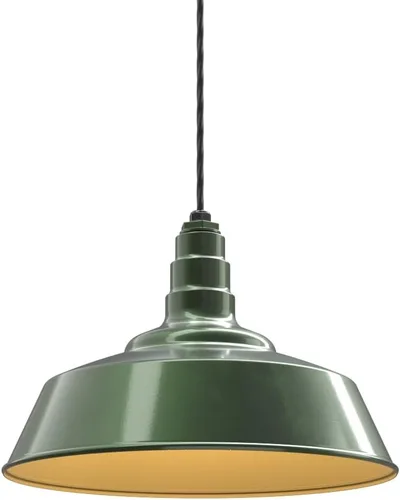 Vista 70 de Steel Lighting Co. Manhattan Warehouse Light Colgante montado en el techo Cúpula de 20 pulgadas vástago de 12 pulgadas Luz de granero