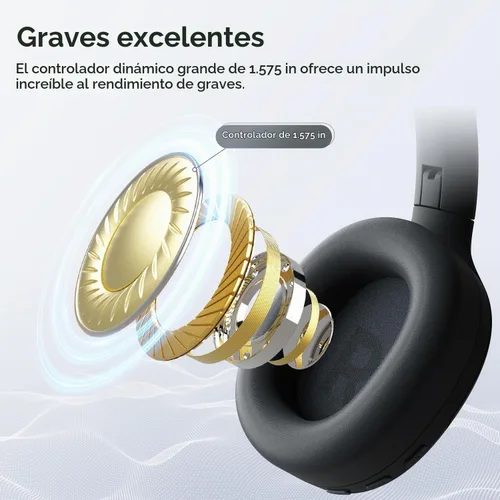 Vista 4 de Tribit QuietPlus 81 Wireless Over-Ear Headphones, 110H Playtime, Black