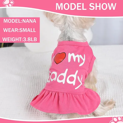 Vista 4 de Vestidos para perros medianos y niñas, paquete de 2 unidades, ropa rosa para niña pequeña, verano I Love My Mommy Daddy para cachorros, camisa