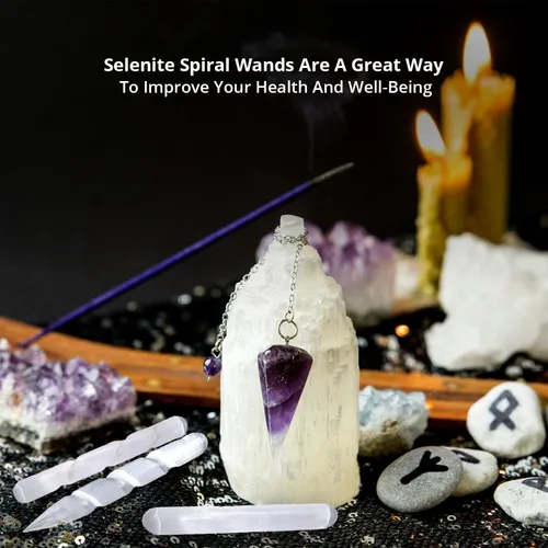 Vista 5 de WBM - Varita de cristal de selenita, 4 pulgadas, cristales y piedras curativas, 2 espirales y 1 varita de masaje, brujería, Reiki, potente
