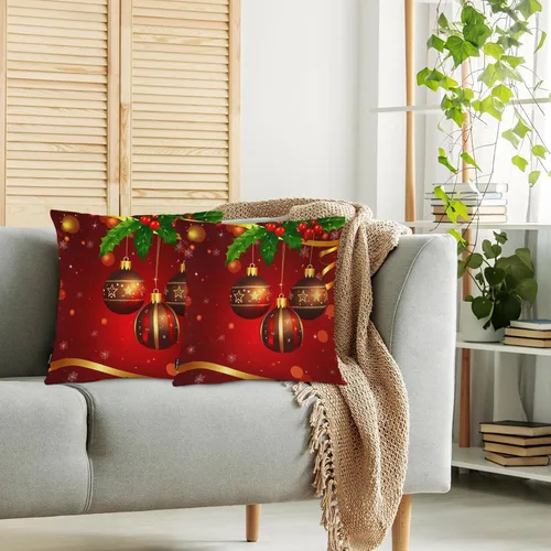 Vista 2 de Swono Juego de 2 fundas de almohada cuadradas decorativas de 18 x 18 pulgadas, bolas de Navidad de Año Nuevo, juego de 2 fundas de almohada