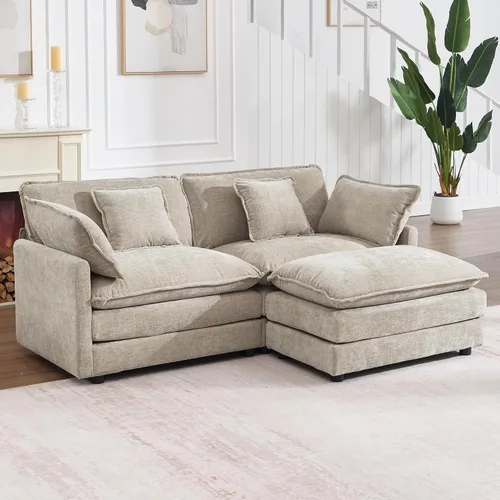 Vista 33 de Tmsan Chenille Cloud - Juego de sofá y silla, color beige y blanco Blanco beige
