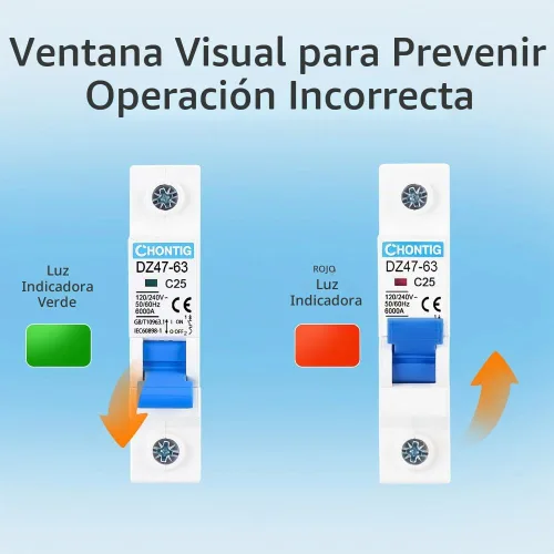 Vista 3 de MCB C25 25A - Disyuntor miniatura de 1 polo, paquete de 2 con montaje en riel DIN, protección de CA de 120 V/240 V para paneles solares, centro