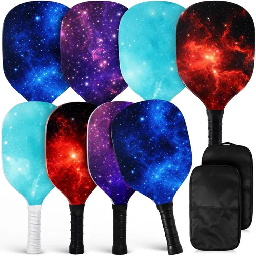 Vista 8 de Juego de 8 palas de paddleball de madera, raqueta ligera con agarre ergonómico y 2 bolsas de transporte para jugadores de todos los niveles, hombres