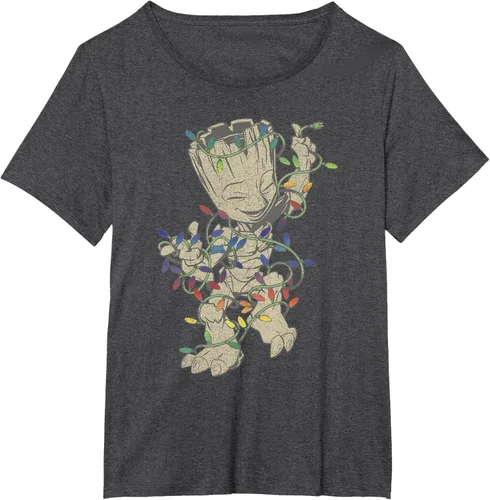 Vista 19 de Marvel Camiseta de luces navideñas Guardians Of The Galaxy Groot, Negro, S