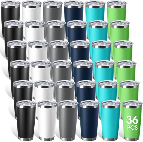 Vista 14 de Sieral 36 Pack Stainless Steel Tumblers Bulk with Lids, 20 oz, Cool Color Color fresco