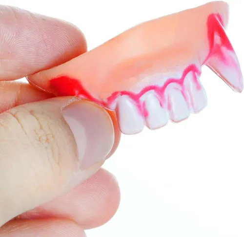 Vista 2 de Marrywindix 24 piezas de dientes retorcidos, dientes falsos feos de vampiro, dentadura de vampiro para Halloween, disfraces, fiestas, fotos