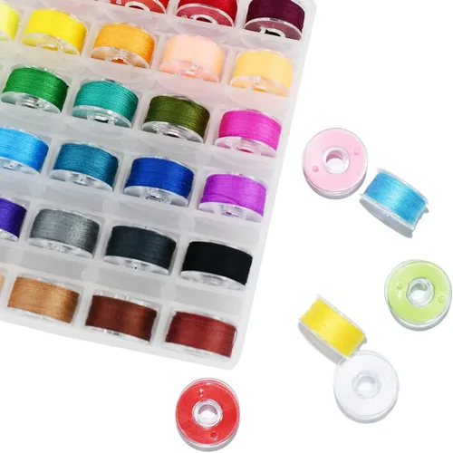 Vista 4 de 36 piezas de bobinas e hilos de coser preenrollados con estuche de plástico de almacenamiento, juego de hilos de coser de colores surtidos