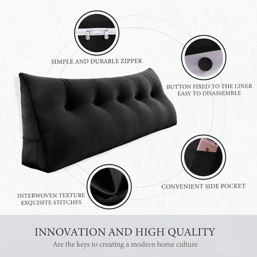 Vista 2 de Almohada de cabecero – Almohada de cama grande 3 en 1 como almohada de lectura de cuña, almohada grande para sofá cama o respaldo de apoyo, almohada