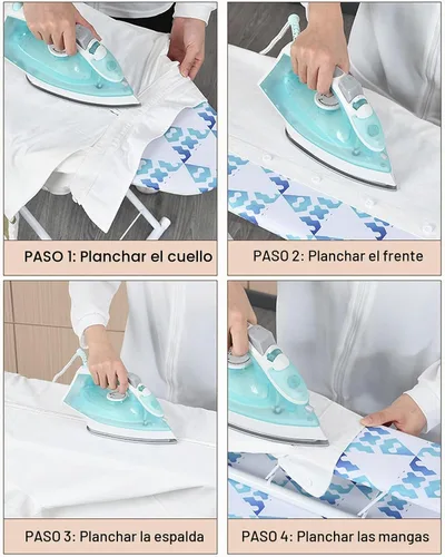 Vista 4 de Tabla de planchar, mesa de hierro independiente de tamaño completo con soporte para hierro, tabla de planchar plegable compacta, altura ajustable