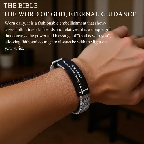 Vista 6 de Pulsera de Cruz para Hombres de Acero Inoxidable Pulsera Cristiana Joyería Religiosa con Diseño de Malla Moderno Regalo de Personalidad para Hombres