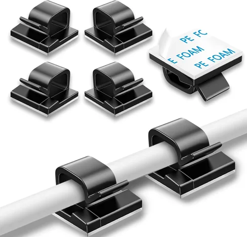 Vista 14 de 65 piezas de clips para cables, organizador de cables adhesivo, soporte de cable, clip de alambre, gestión de cables, ganchos autoadhesivos, soporte
