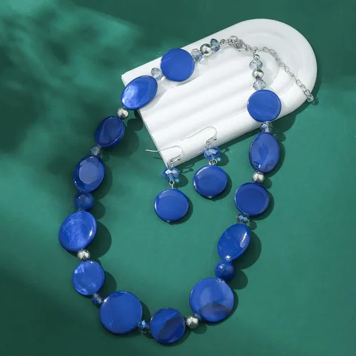 Vista 3 de Collar de cuentas gruesas, collar de concha colorida, juego de collar de moda para regalo de mujer