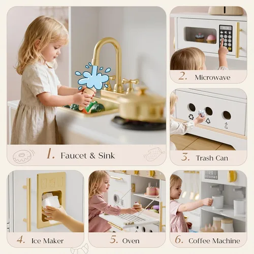 Vista 4 de Juego de cocina para niños, juego de cocina con 21 accesorios divertidos, juego de cocina de juguete con electrodomésticos realistas, almacenamiento