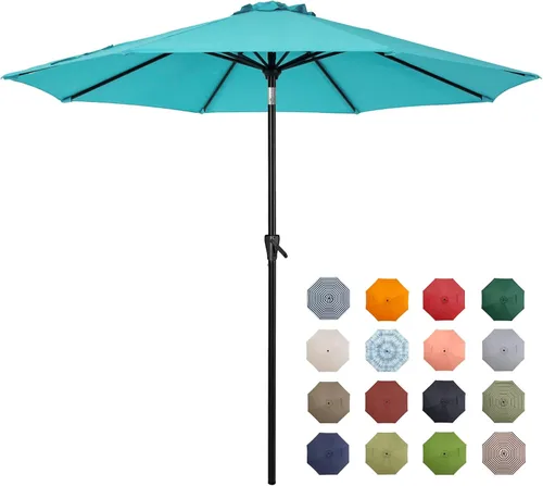 Vista 12 de Tempera Patio Market - Sombrilla de mesa para exteriores con botón de inclinación y manivela, sombrilla grande con poste resistente y toldo Beige