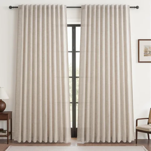 Vista 15 de Cortinas translúcidas de lino beige blanco de 84 pulgadas de largo, 2 paneles, cortinas modernas con filtrado de luz y privacidad, riel de techo