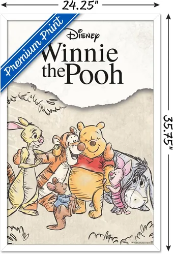 Vista 3 de Trends International Disney Winnie The Pooh - Póster de pared con dibujo grupal, 34 pulgadas de largo x 22.4 pulgadas, versión enmarcada en blanco
