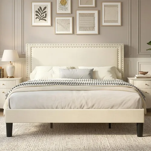 Vista 18 de VECELO Base de cama de plataforma de tamaño individual con cabecera tapizada de altura ajustable, base de colchón moderna, soporte de listones