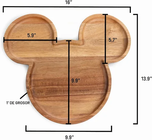 Vista 2 de PICNIC TIME Disney Mickey Mouse - Tabla de servir de acacia de 16 pulgadas con ranura, madera de acacia