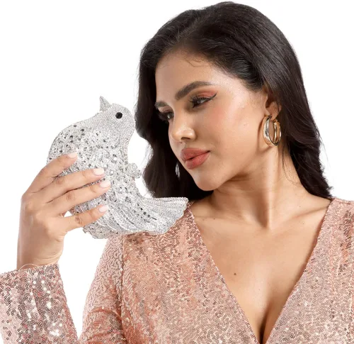 Vista 7 de Boutique De FGG Monederos de mano de cristal para mujer, elegante bolso de noche con diamantes de imitación, paloma de graduación, bolso de mano