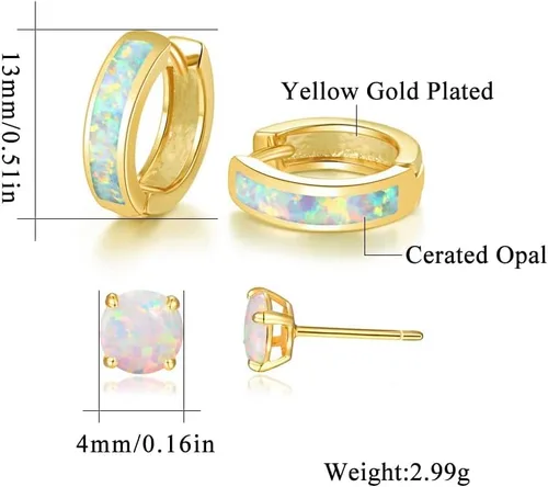 Vista 177 de CiNily Aretes Huggie de ópalo con bisagras, chapados en oro, hipoalergénicos, pequeños aretes de aro para mujeres, adolescentes, niñas, hombres