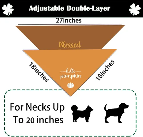Vista 4 de Bandanas de Acción de Gracias para perro, bufanda para cachorro, trajes de otoño de Hello Pumpkin - 2 bandanas ajustables triangulares de doble capa