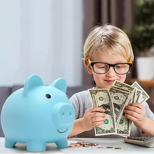 Vista 5 de Lindo Banco de Ahorro en Forma de Cerdo, Banco de Monedas para Niños y Niñas, Banco de Dinero de Plástico a Prueba de Rompimiento para Niños, Tarro