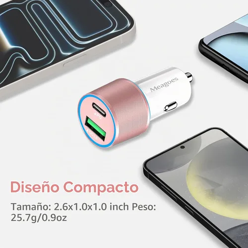 Vista 5 de Cargador de Coche Rosa de 67.5W USB C Super Carga Rápida, Bloque de 45W USBC y Puerto QC3.0 para iPhone 17 Pro Max/Air/16/15/iPad, Teléfono Celular