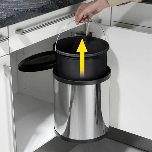 Vista 10 de Hailo Compact-Box M - Bote de basura de 4 galones, elevador de tapa, pequeño cubo de cocina, acero inoxidable