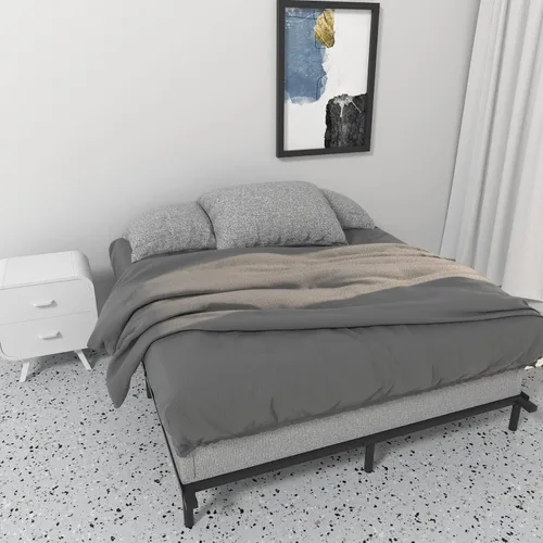 Vista 6 de Base de cama de metal tamaño Queen de 7 pulgadas, marco de cama duradero, base de soporte de 9 patas para somier y base de colchón, montaje rápido