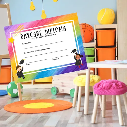 Vista 5 de Daycare Graduation Diploma 50 pk 8.5 x 11” Certificate of Achievement Award Preschool Pre K for Teachers to hand out at Ceremony Productos