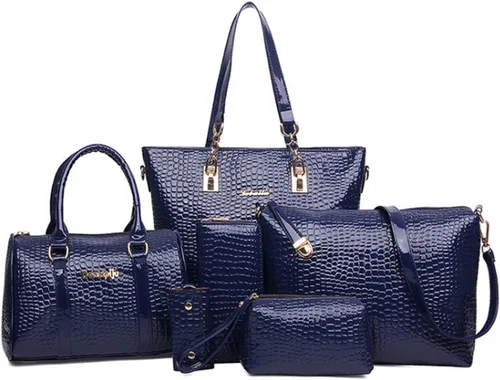 Vista 11 de Juego de 6 bolsos de mano para mujer, con asa superior, carteras cruzadas, cartera Negro