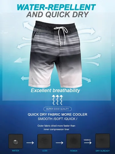 Vista 4 de SILKWORLD Traje de baño para hombre, de secado rápido, con bolsillos con cremallera y forro de compresión