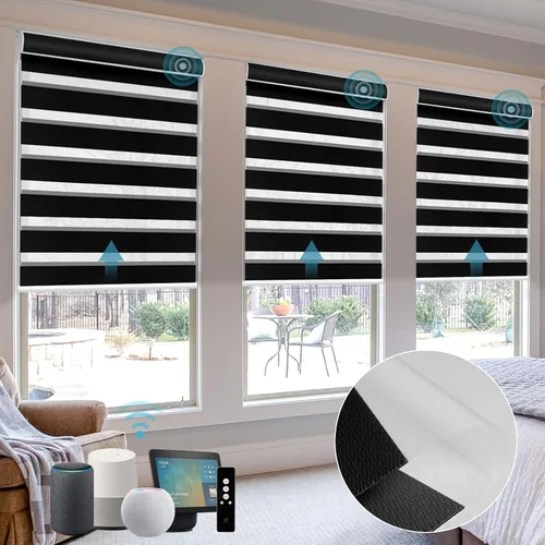 Vista 8 de SmartWings Persianas motorizadas de cebra con cenefa funcionan con Homekit Thread Alexa Z-Wave Smart de doble capa con control remoto, persiana