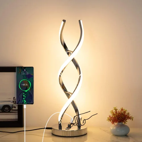 Vista 10 de Lámpara de mesa LED moderna, lámparas de mesa en espiral regulables para dormitorio, 3 colores con control táctil, lámpara de mesita de noche con 1