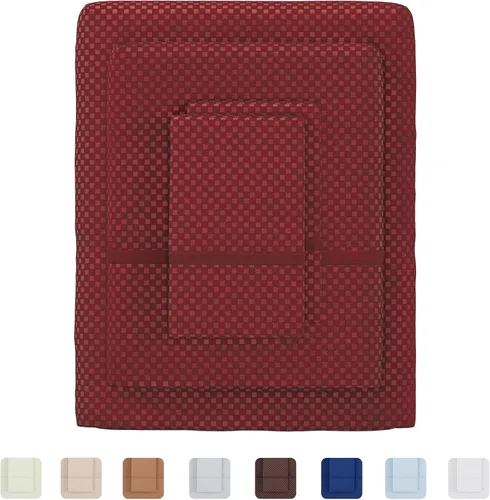 Vista 8 de Lavish Home Juego de sábana grabado en relieve, color blanco, King, Burgundy, gemelo