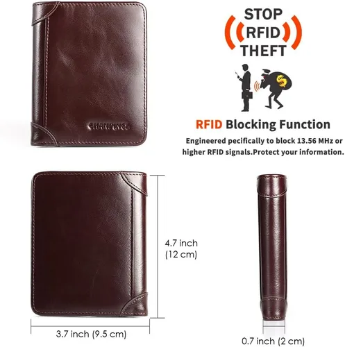 Vista 46 de Billetera de piel triple con bloqueo RFID para hombre con 2 ventanas de identificación, 2 compartimentos para efectivo, 6-8 ranuras para tarjetas