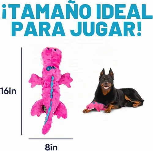 Vista 3 de goDog, juguete para perro de tejido suave, forma de caimán, con tecnología a prueba de mordiscos., L, Rosado Rosa caimán