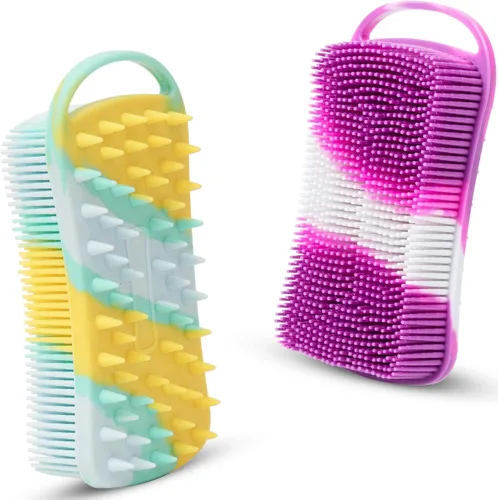 Vista 14 de 2 piezas de cepillo corporal de silicona, cepillo de baño y ducha exfoliante 2 en 1, esponja de loofah de silicona suave para piel sensible