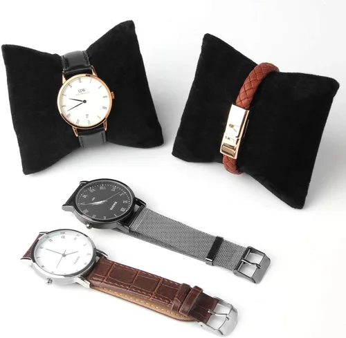 Vista 5 de 6 piezas de terciopelo pequeño brazaletereloj de almohada para joyas (negro)