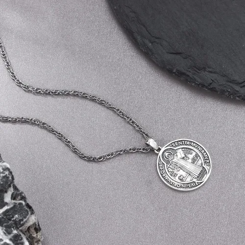 Vista 4 de Aniu Collar de plata de ley S925 de San MiguelSan CristópaloSan BenitoSan Jesús para hombres y mujeres, arcángel, RaguelUriel, colgante de amuleto