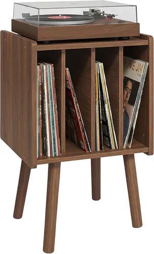 Vista 7 de Soporte para tocadiscos, mesa de almacenamiento de discos de vinilo con 4 gabinetes, capacidad para hasta 40 vinilos, soporte para tocadiscos