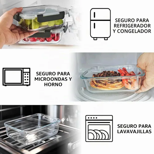 Vista 4 de Paquete de 10 recipientes de vidrio de 22 onzas para preparación de comidas, recipientes de almacenamiento de alimentos con tapas