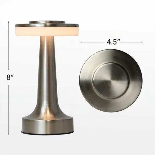 Vista 8 de Lámpara de mesa LED portátil O'Bright con sensor táctil, 3 niveles de brillo, batería recargable de hasta 48 horas de uso, luz nocturna para Plateado