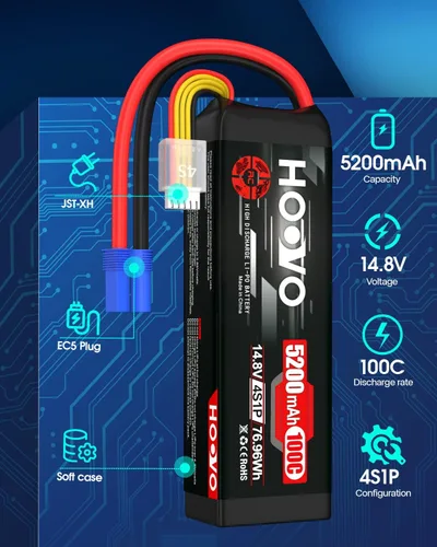 Vista 2 de HOOVO Batería Lipo de 14.8 V 100C 5200 mAh 4S con conector EC5 Estuche suave para RC Car Truck Truggy Buggy Tank RC Airplane Helicopter Boat Car