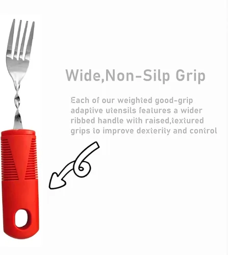 Vista 5 de Special Supplies - Utensilios adaptativos (juego de cocina de 4 piezas) con peso, asas antideslizantes para temblores de manos, artritis, Parkinson